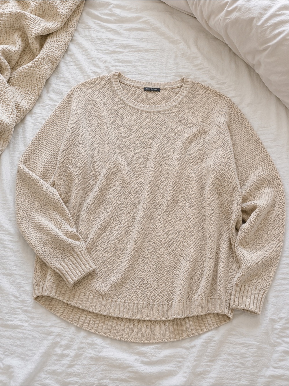 Pink Clover Nickole Textured Crewneck Sweater — Beige